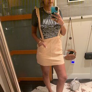 striped overall ruffle strap skirt